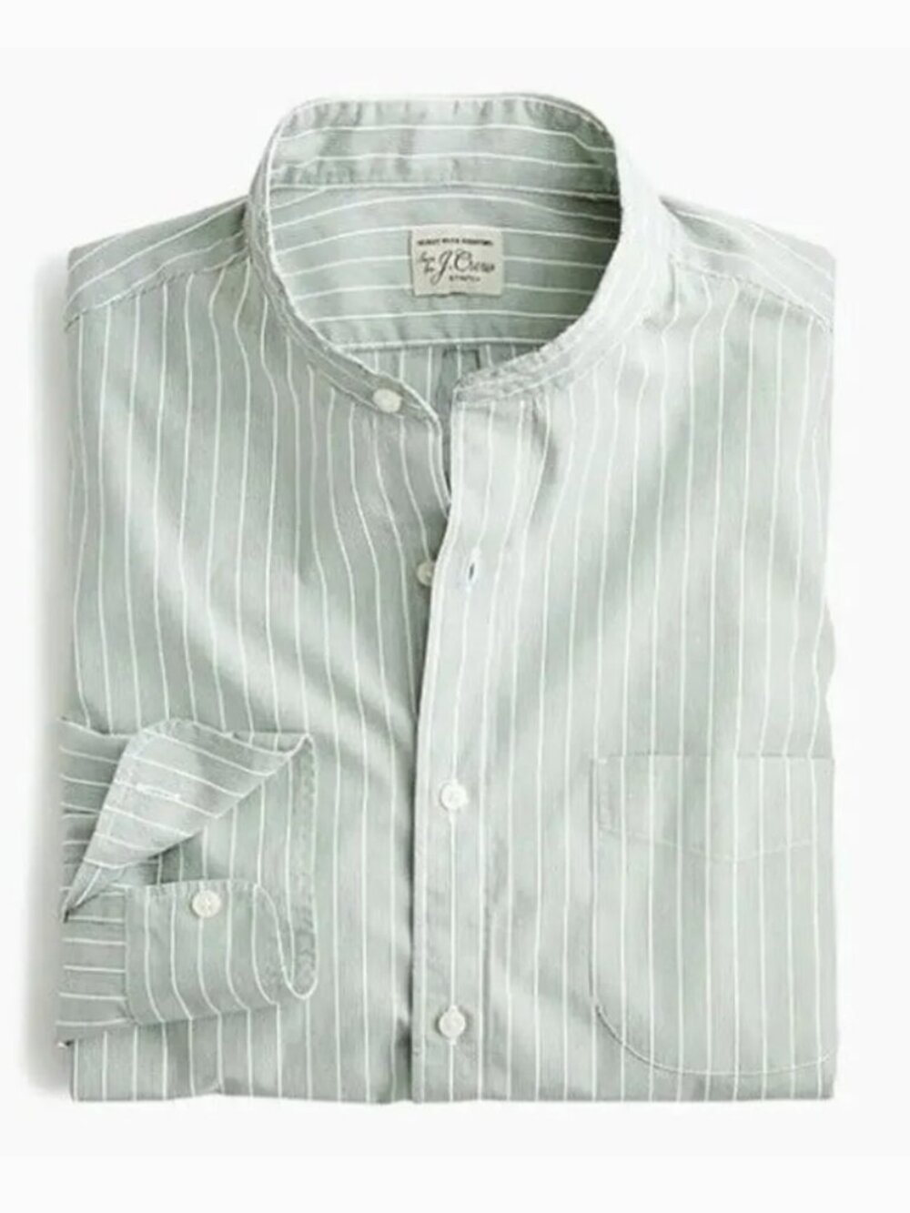 J.Crew Men's Green Striped Band Collar Button Down Dress Shirt Size (L)